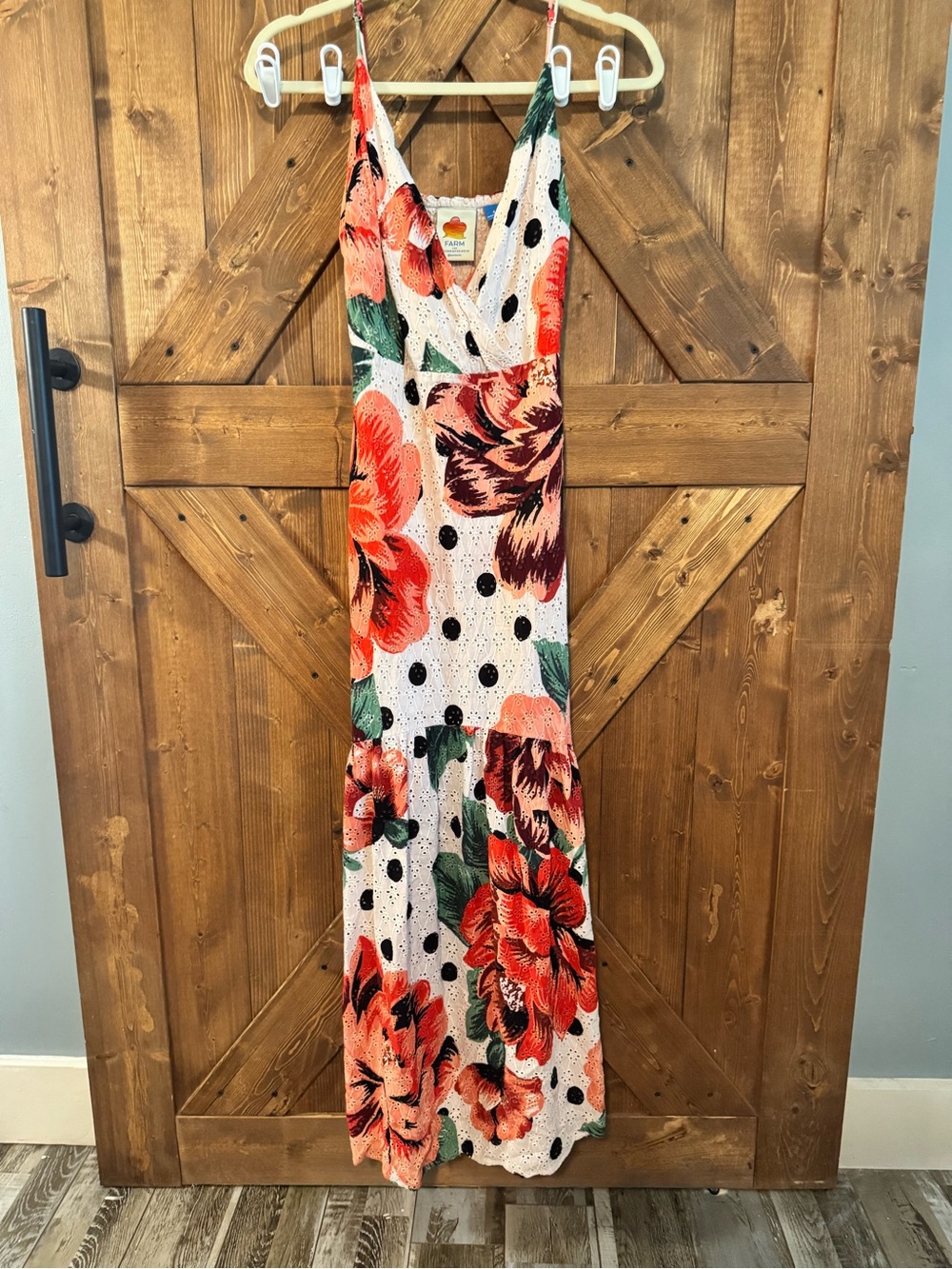 FARM Rio for Anthropologie White Floral Eyelet V-Neck Maxi Dress